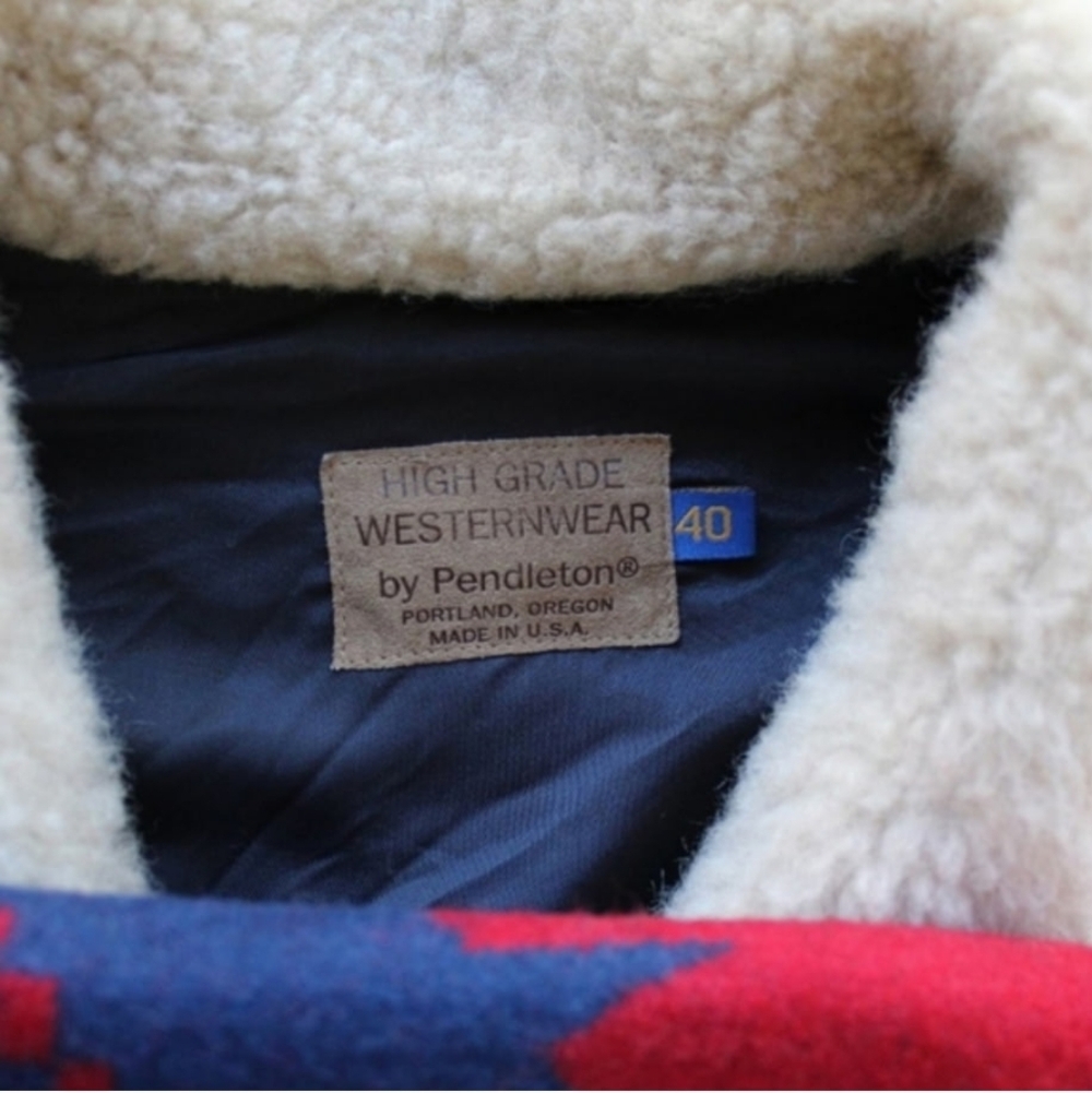 Pendleton Red and Blue wool Patterned Pea Coat - image 3